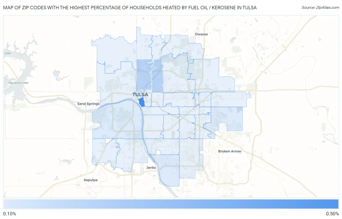 Zip Codes with the Highest Percentage of Households Heated by Fuel Oil / Kerosene in Tulsa Map