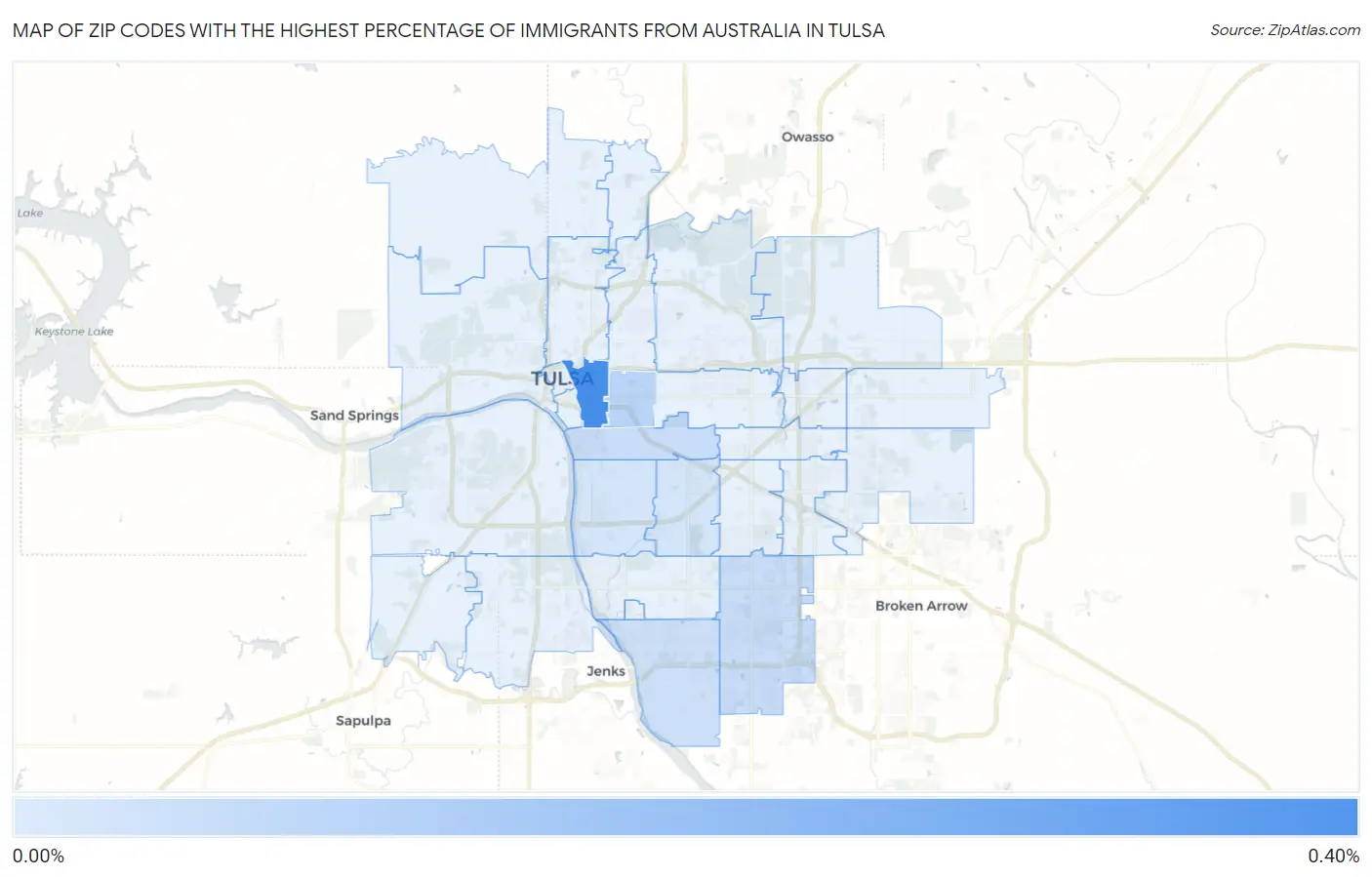 Zip Codes with the Highest Percentage of Immigrants from Australia in Tulsa Map