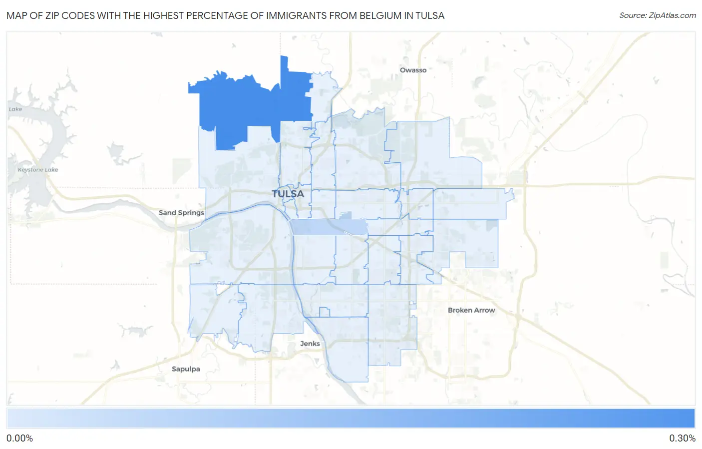 Zip Codes with the Highest Percentage of Immigrants from Belgium in Tulsa Map
