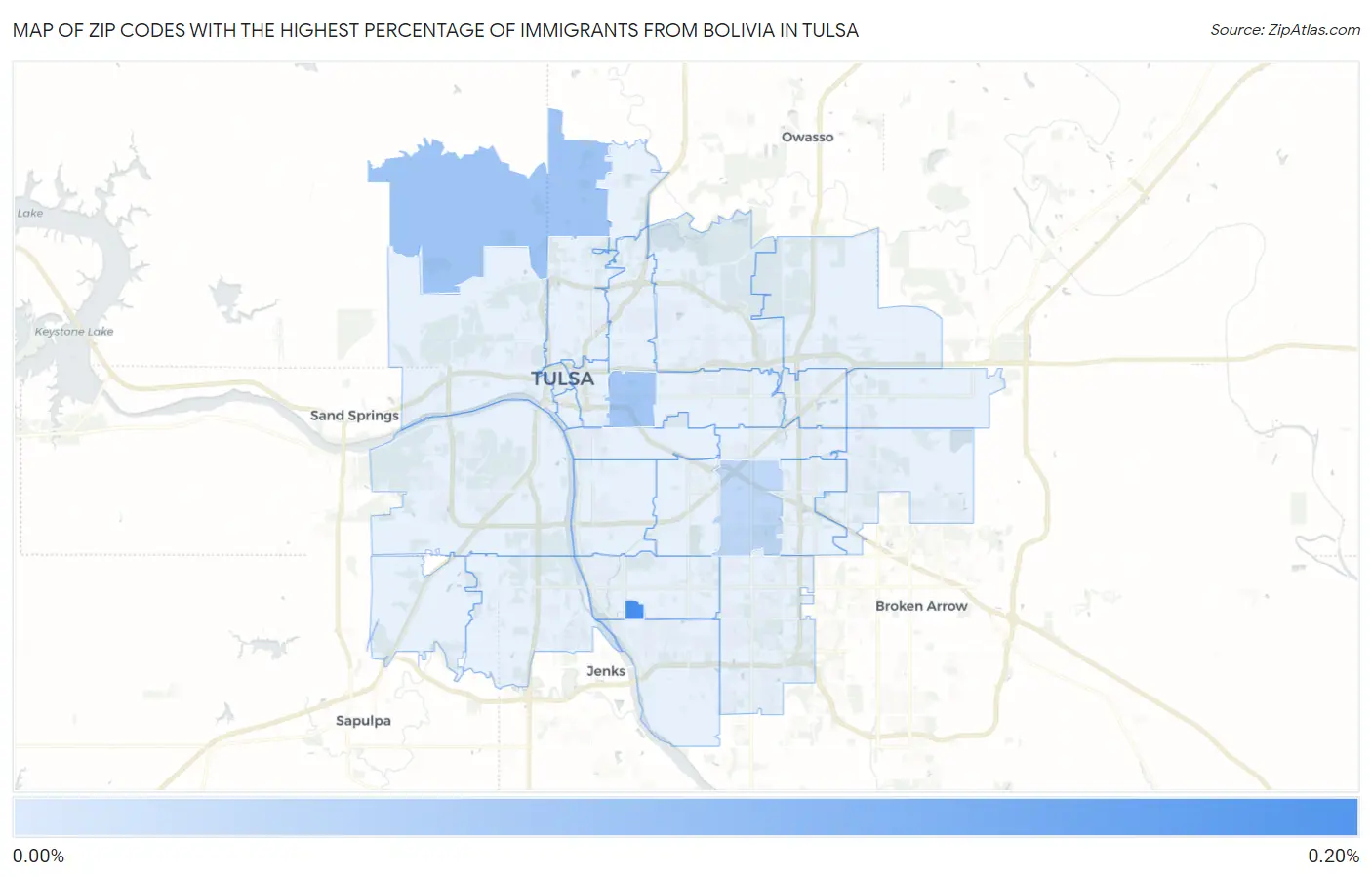 Zip Codes with the Highest Percentage of Immigrants from Bolivia in Tulsa Map
