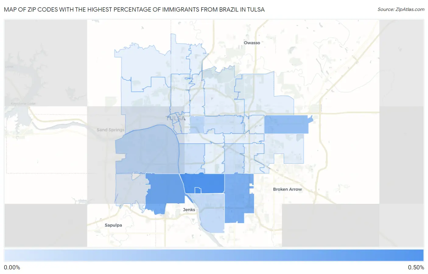 Zip Codes with the Highest Percentage of Immigrants from Brazil in Tulsa Map