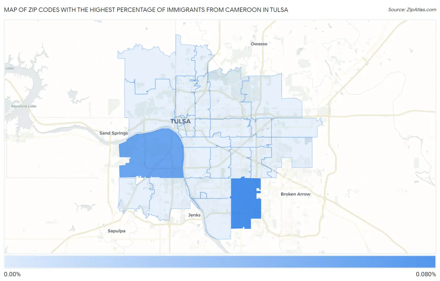 Zip Codes with the Highest Percentage of Immigrants from Cameroon in Tulsa Map