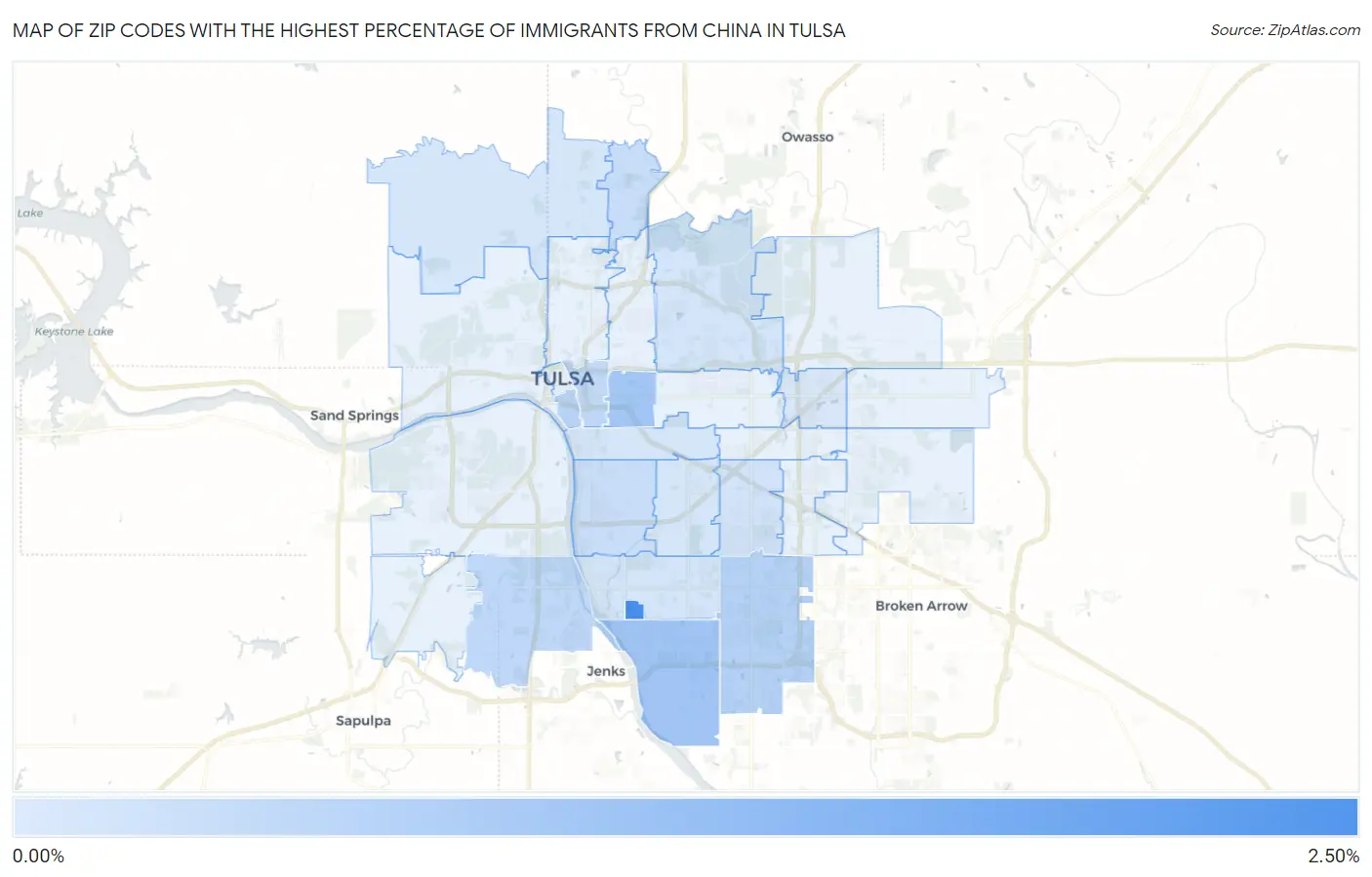 Zip Codes with the Highest Percentage of Immigrants from China in Tulsa Map