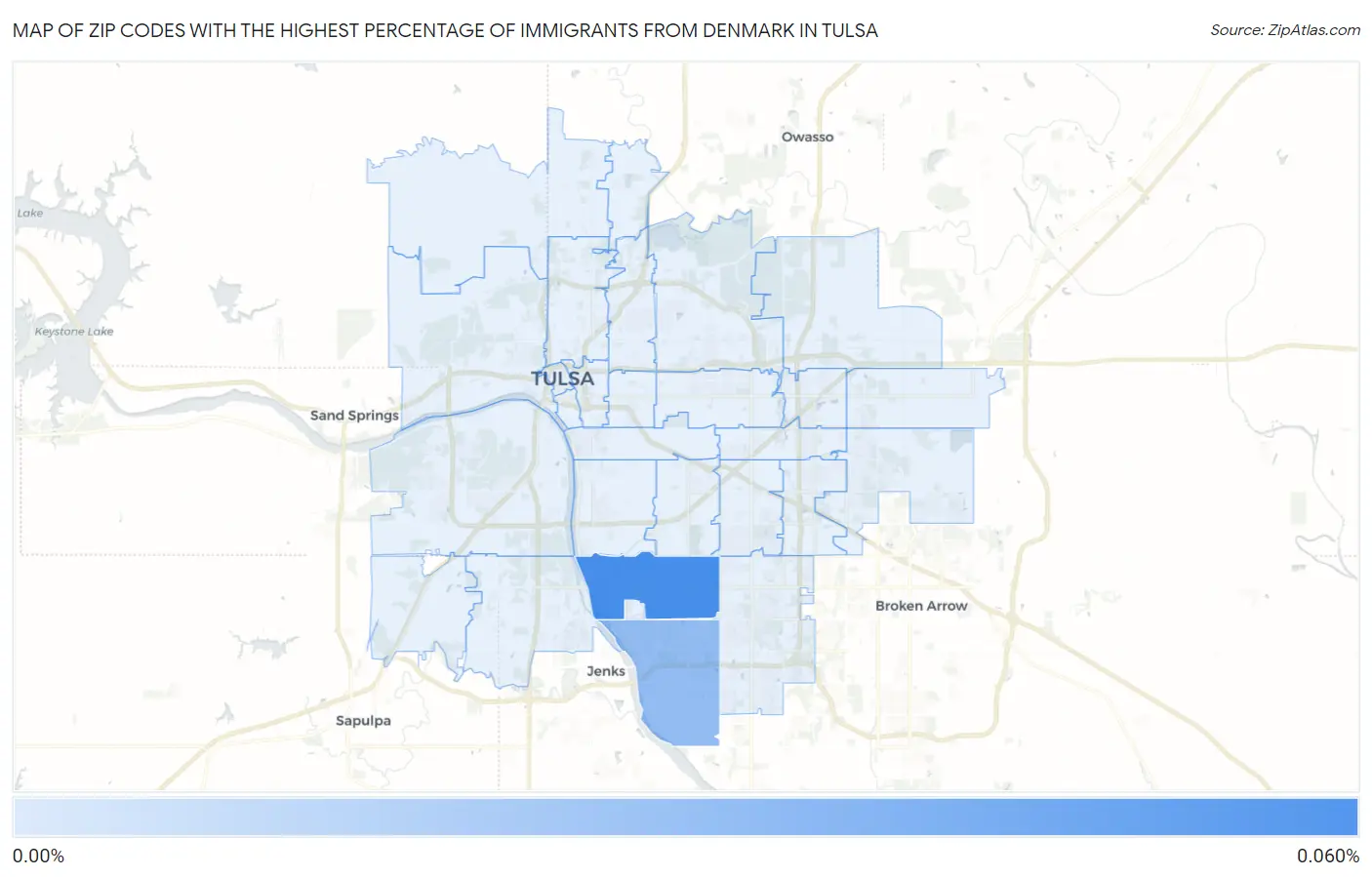 Zip Codes with the Highest Percentage of Immigrants from Denmark in Tulsa Map