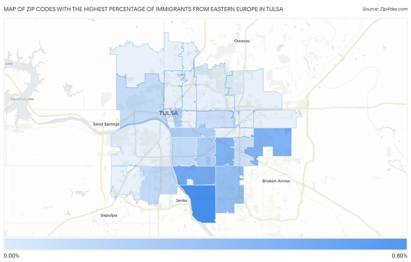 Zip Codes with the Highest Percentage of Immigrants from Eastern Europe in Tulsa Map