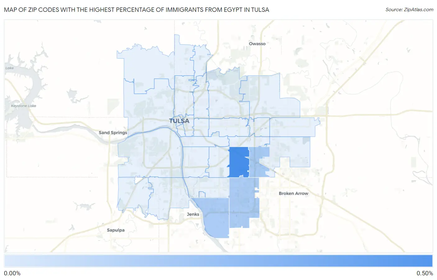 Zip Codes with the Highest Percentage of Immigrants from Egypt in Tulsa Map