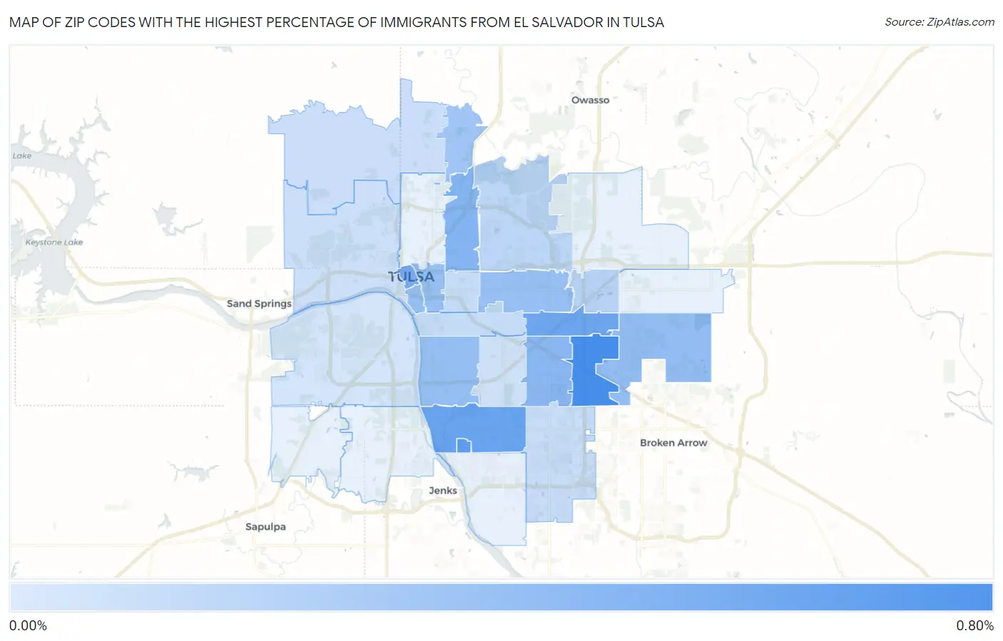 Zip Codes with the Highest Percentage of Immigrants from El Salvador in Tulsa Map