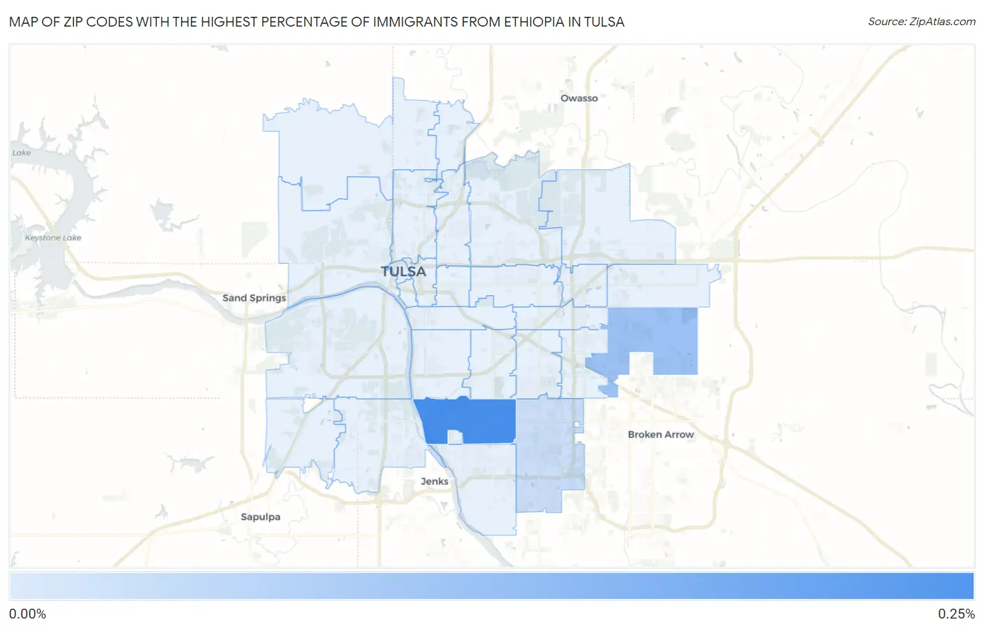 Zip Codes with the Highest Percentage of Immigrants from Ethiopia in Tulsa Map