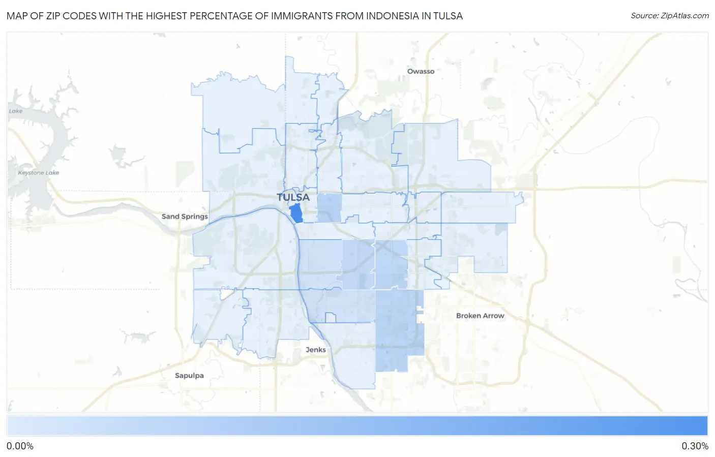 Zip Codes with the Highest Percentage of Immigrants from Indonesia in Tulsa Map