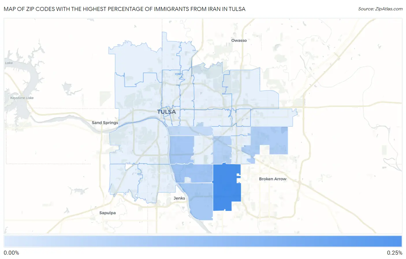 Zip Codes with the Highest Percentage of Immigrants from Iran in Tulsa Map