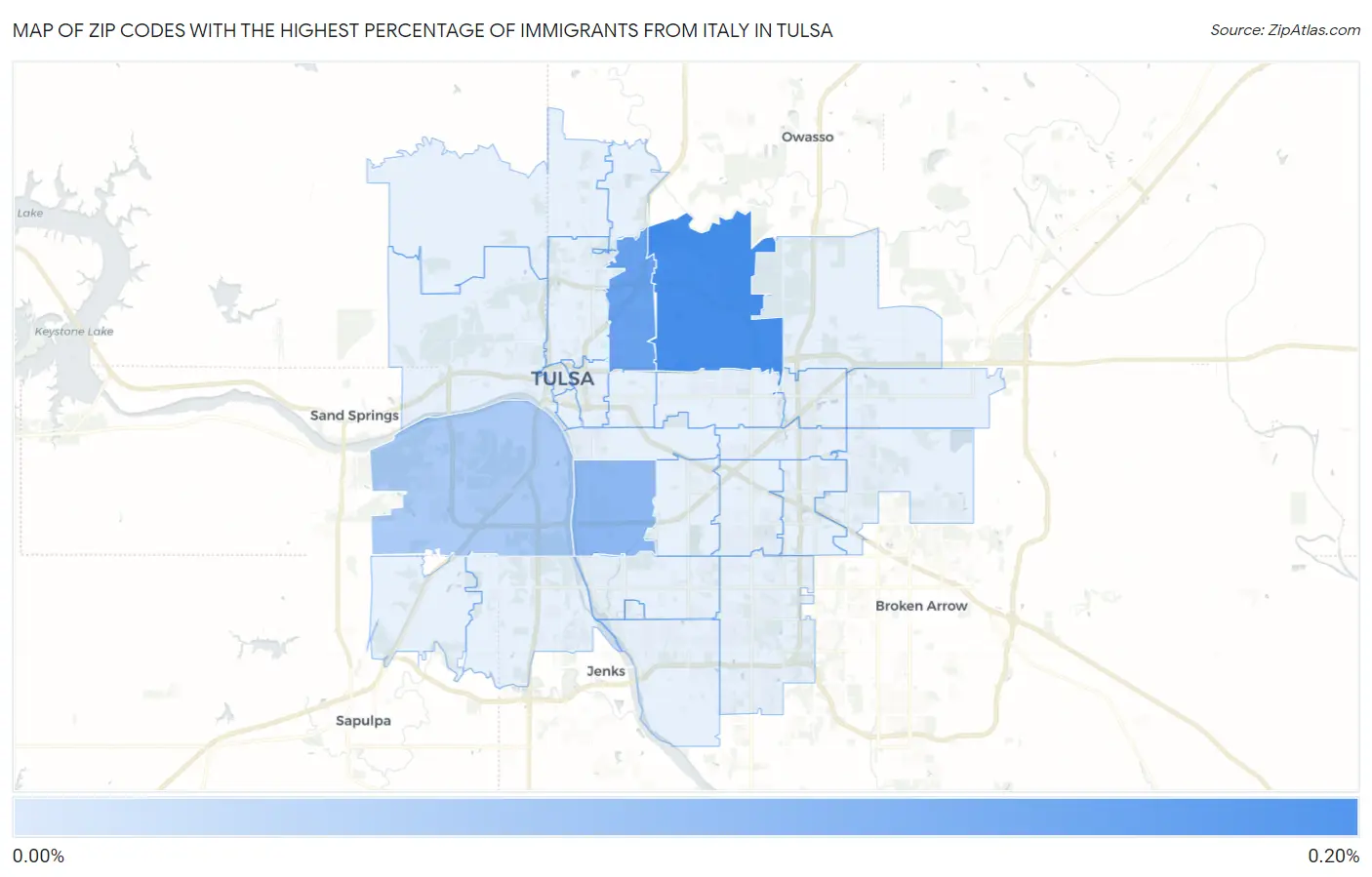 Zip Codes with the Highest Percentage of Immigrants from Italy in Tulsa Map