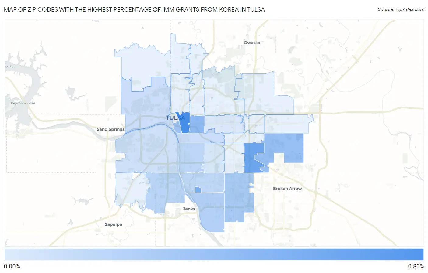 Zip Codes with the Highest Percentage of Immigrants from Korea in Tulsa Map