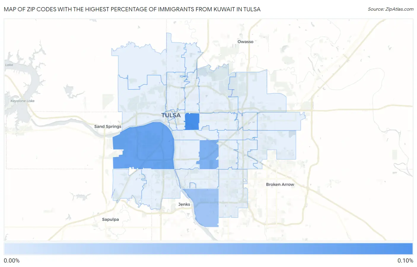 Zip Codes with the Highest Percentage of Immigrants from Kuwait in Tulsa Map