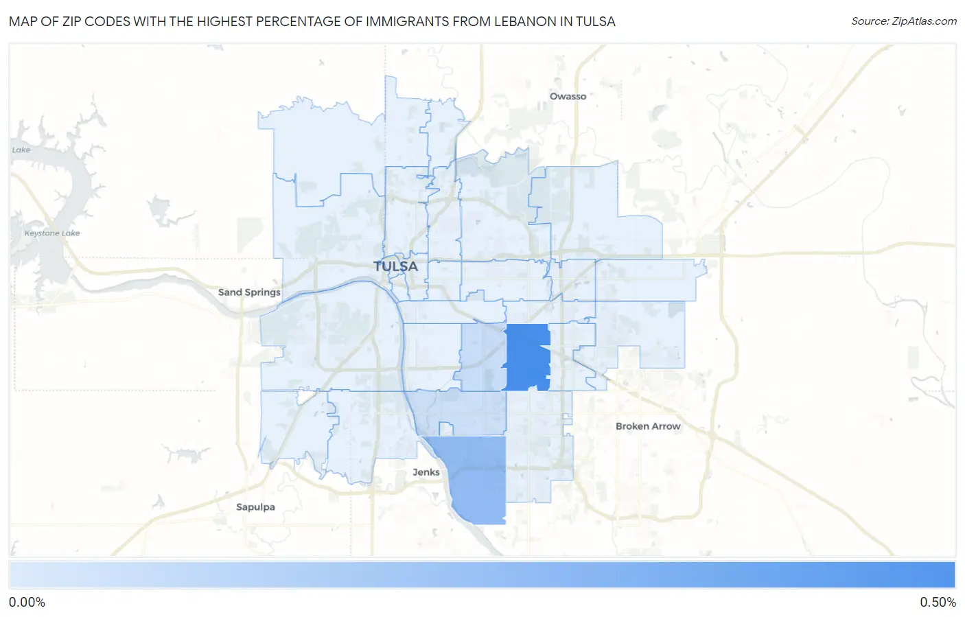 Zip Codes with the Highest Percentage of Immigrants from Lebanon in Tulsa Map