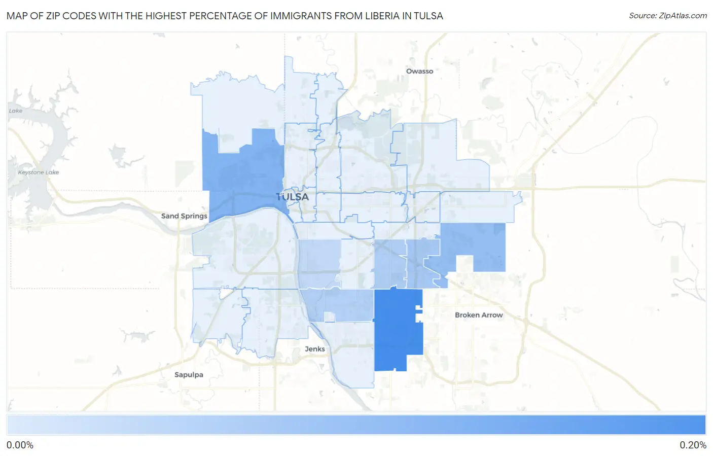 Zip Codes with the Highest Percentage of Immigrants from Liberia in Tulsa Map