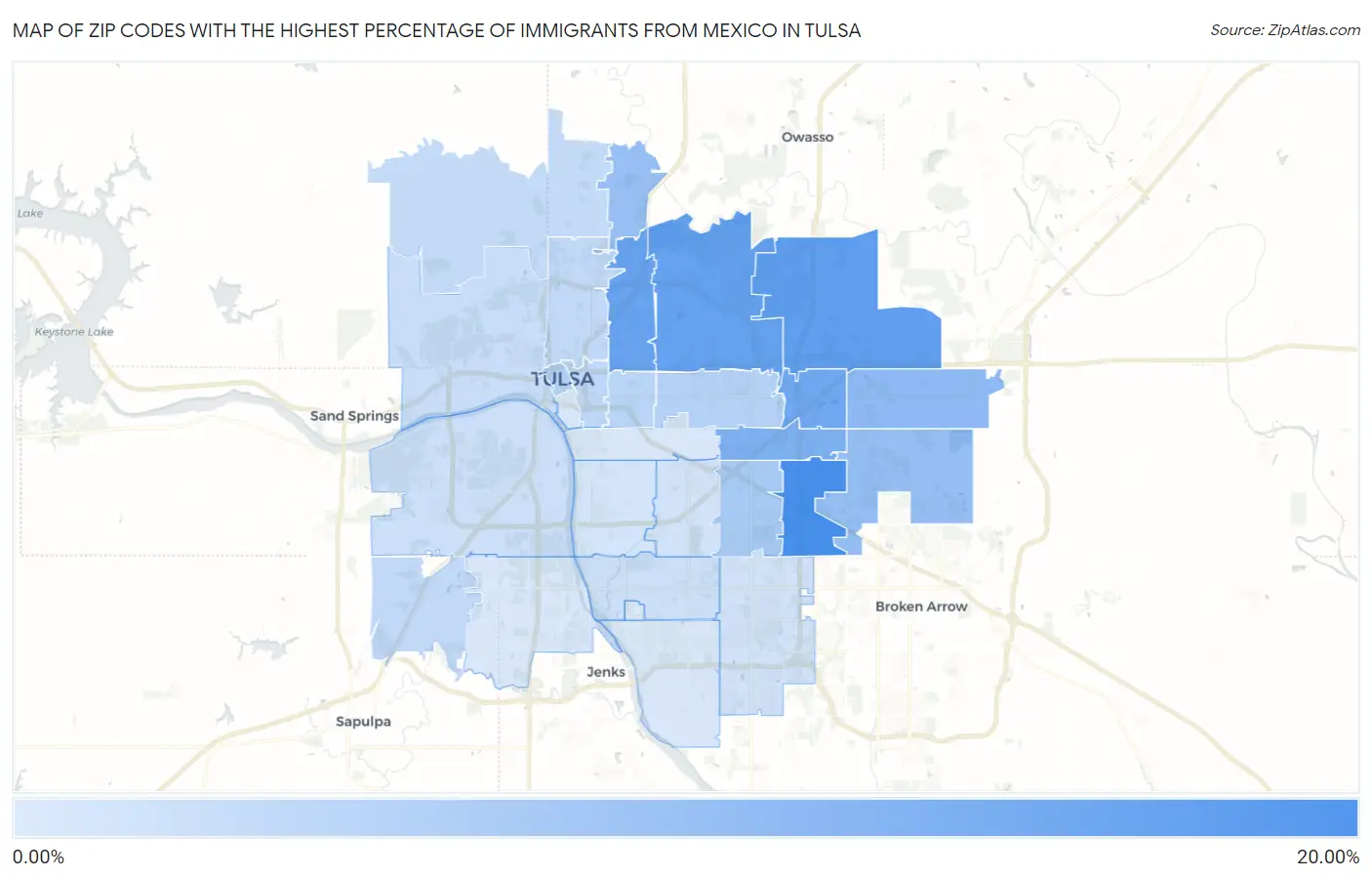 Zip Codes with the Highest Percentage of Immigrants from Mexico in Tulsa Map