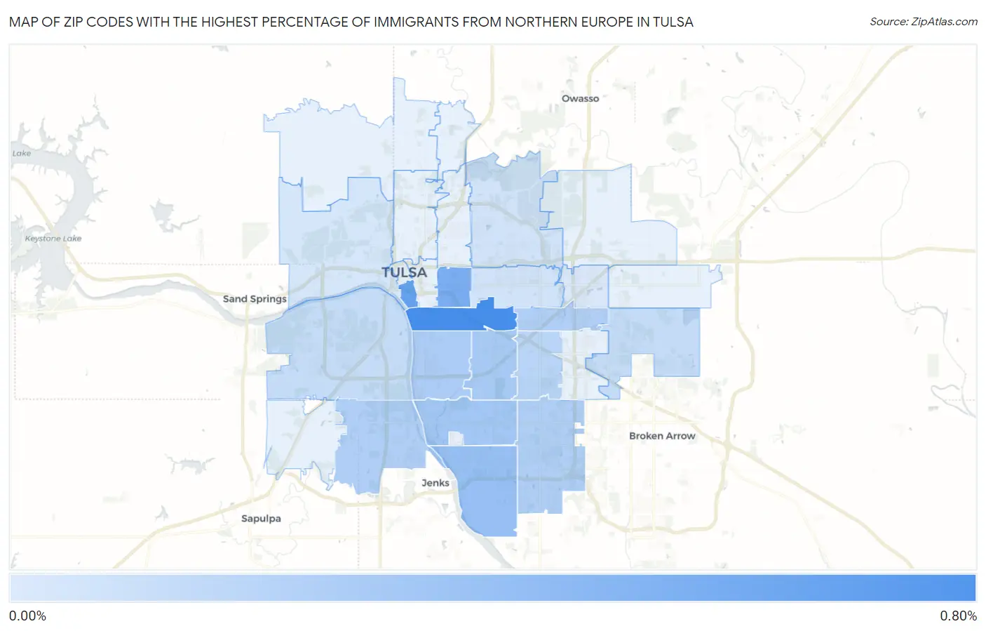 Zip Codes with the Highest Percentage of Immigrants from Northern Europe in Tulsa Map