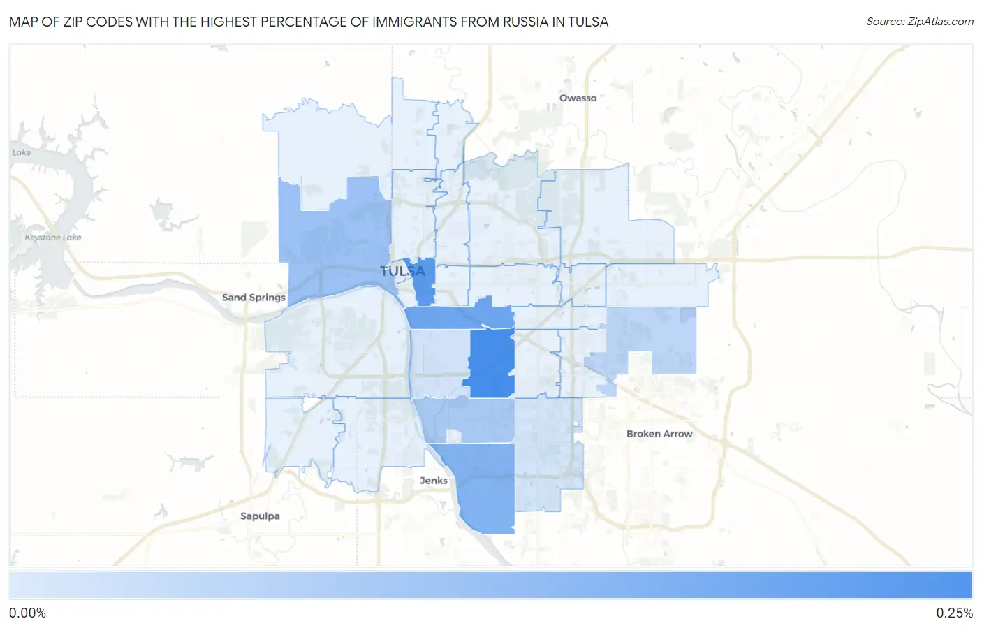 Zip Codes with the Highest Percentage of Immigrants from Russia in Tulsa Map