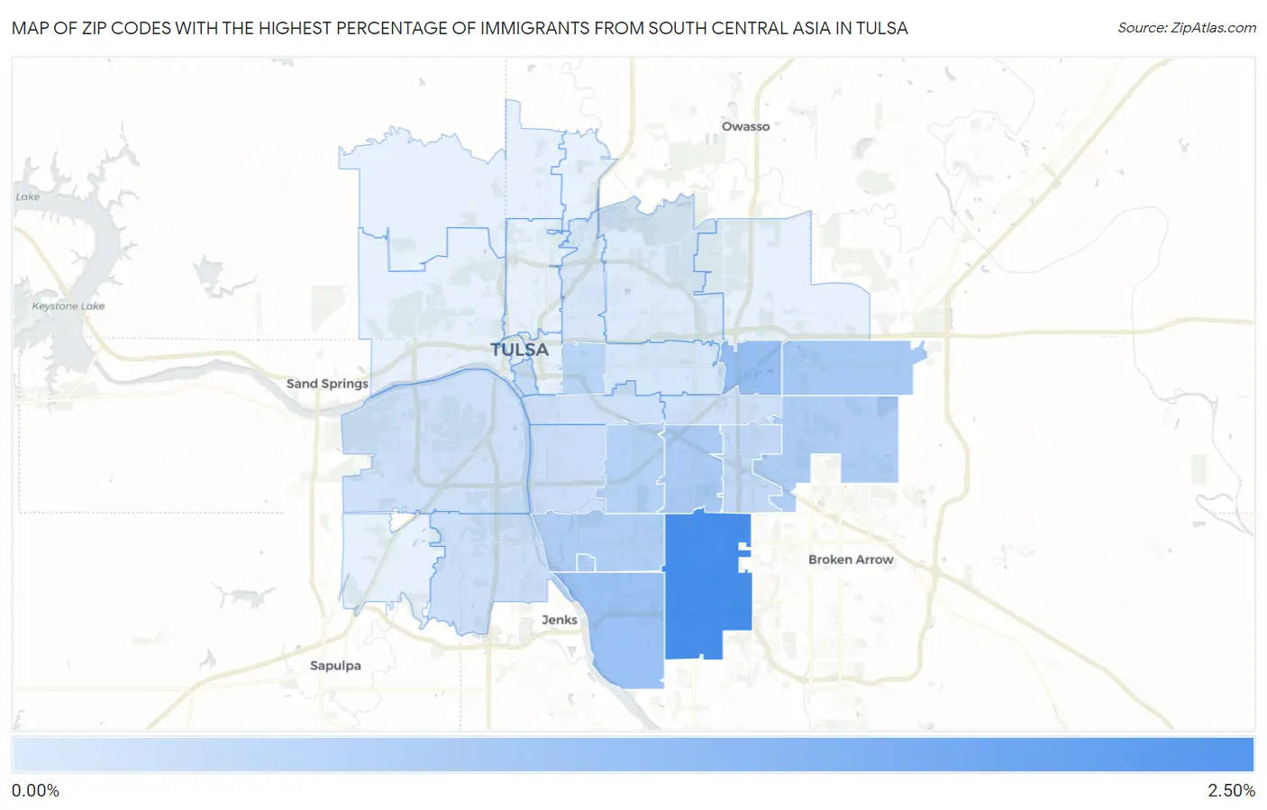 Zip Codes with the Highest Percentage of Immigrants from South Central Asia in Tulsa Map