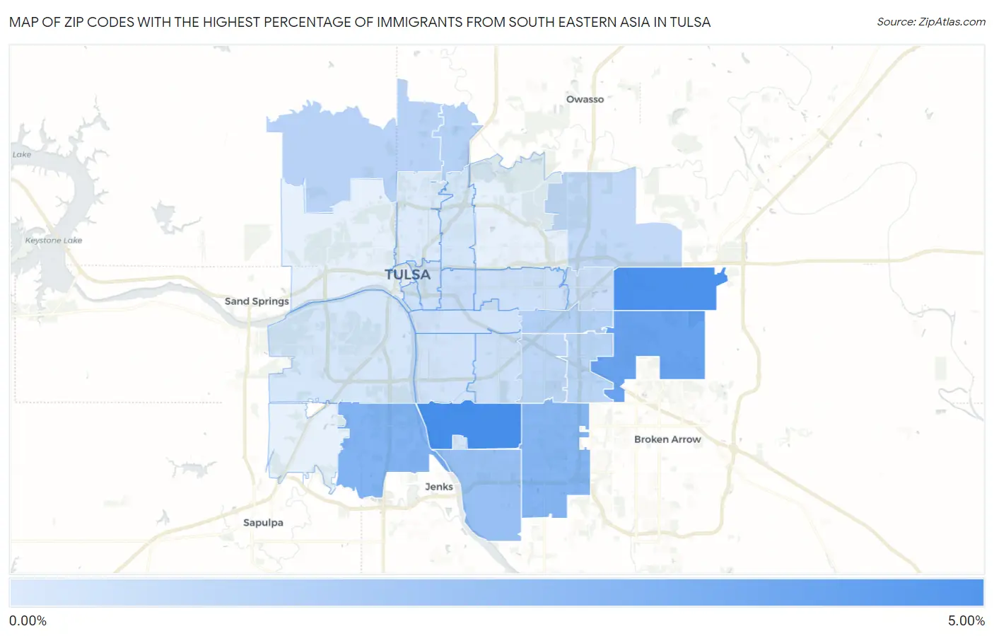 Zip Codes with the Highest Percentage of Immigrants from South Eastern Asia in Tulsa Map