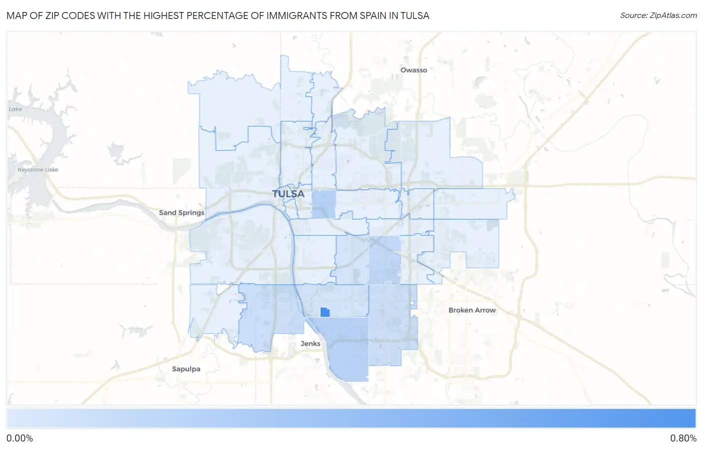 Zip Codes with the Highest Percentage of Immigrants from Spain in Tulsa Map