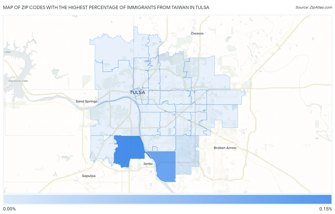 Zip Codes with the Highest Percentage of Immigrants from Taiwan in Tulsa Map