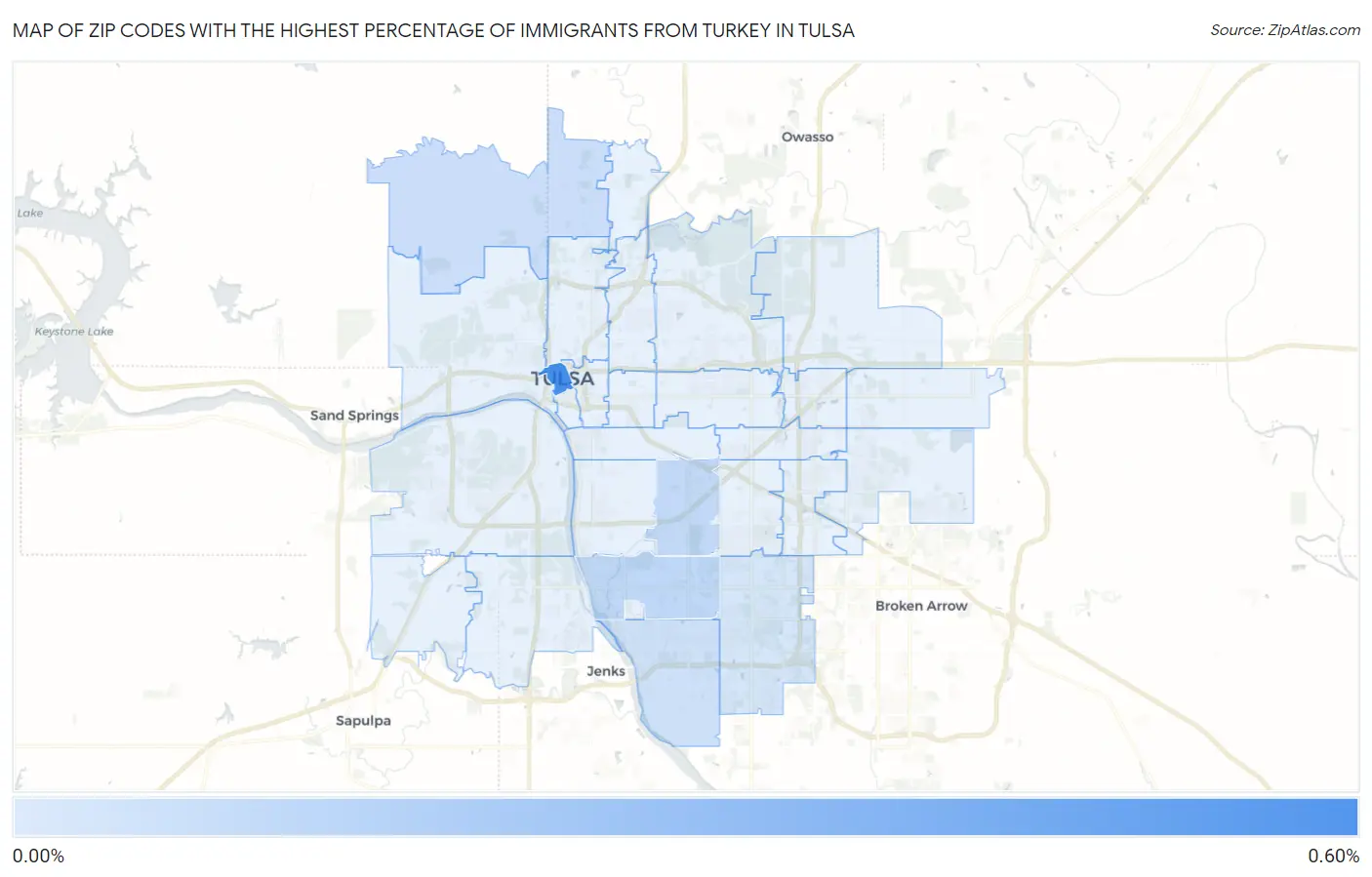 Zip Codes with the Highest Percentage of Immigrants from Turkey in Tulsa Map
