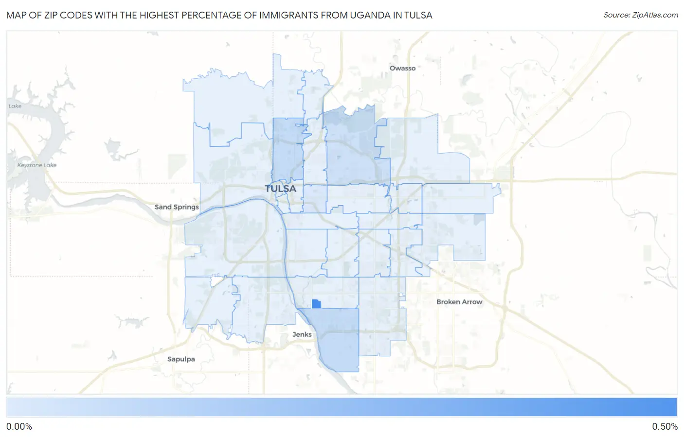 Zip Codes with the Highest Percentage of Immigrants from Uganda in Tulsa Map