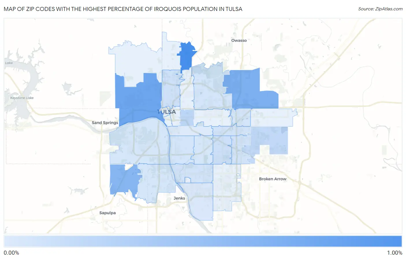 Zip Codes with the Highest Percentage of Iroquois Population in Tulsa Map