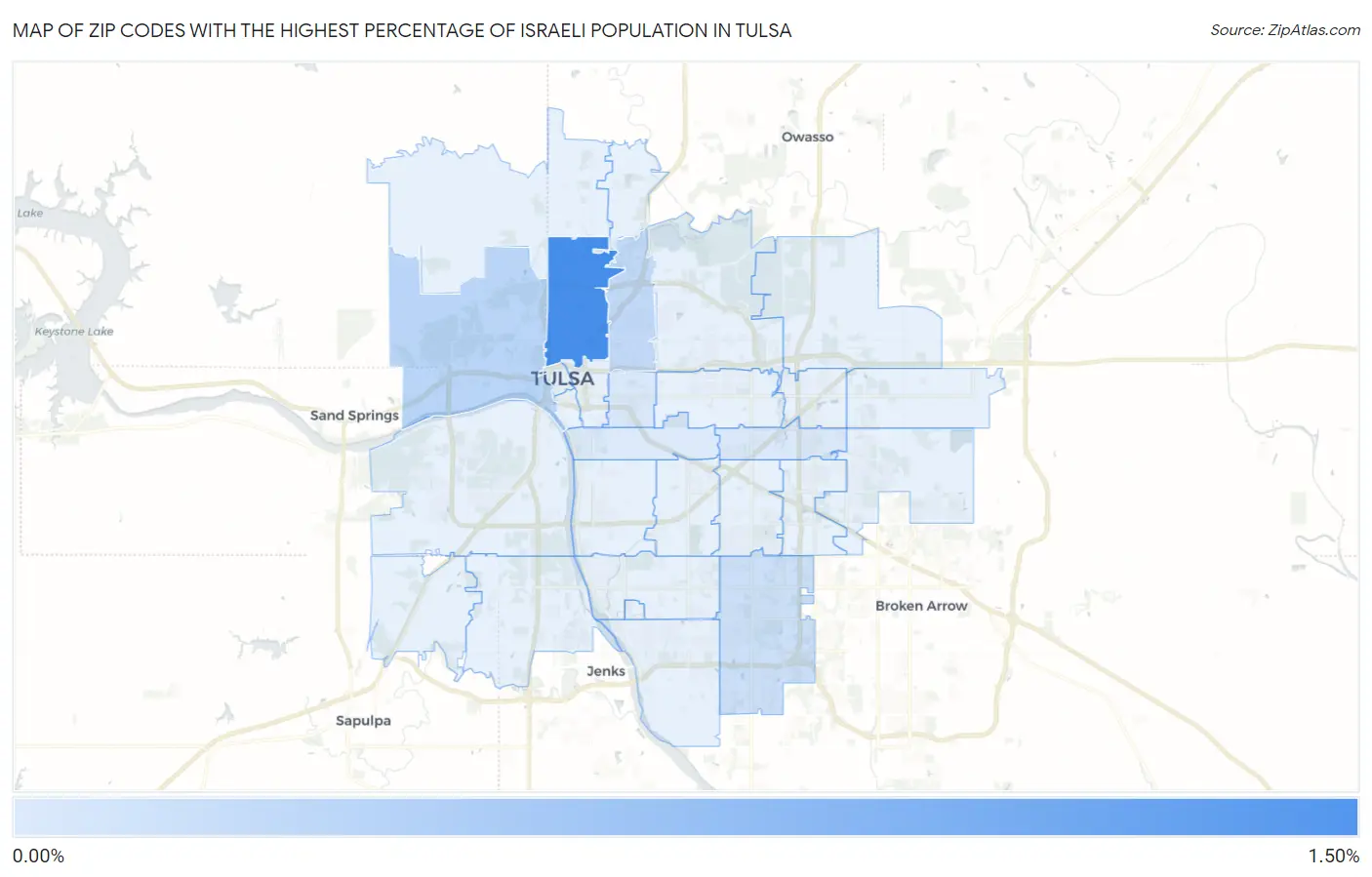 Zip Codes with the Highest Percentage of Israeli Population in Tulsa Map