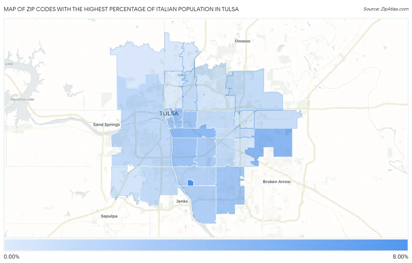 Zip Codes with the Highest Percentage of Italian Population in Tulsa Map