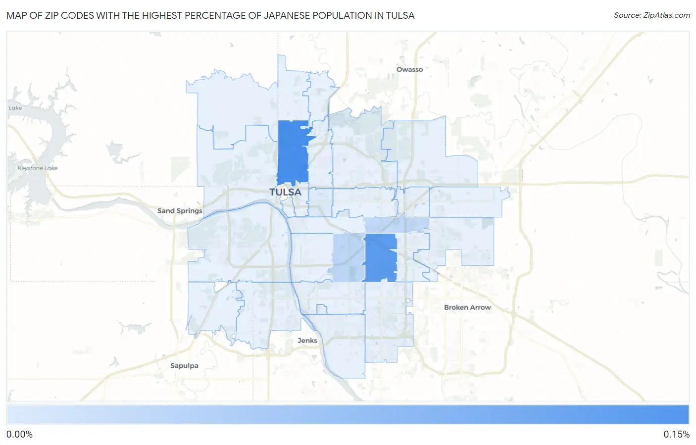 Zip Codes with the Highest Percentage of Japanese Population in Tulsa Map