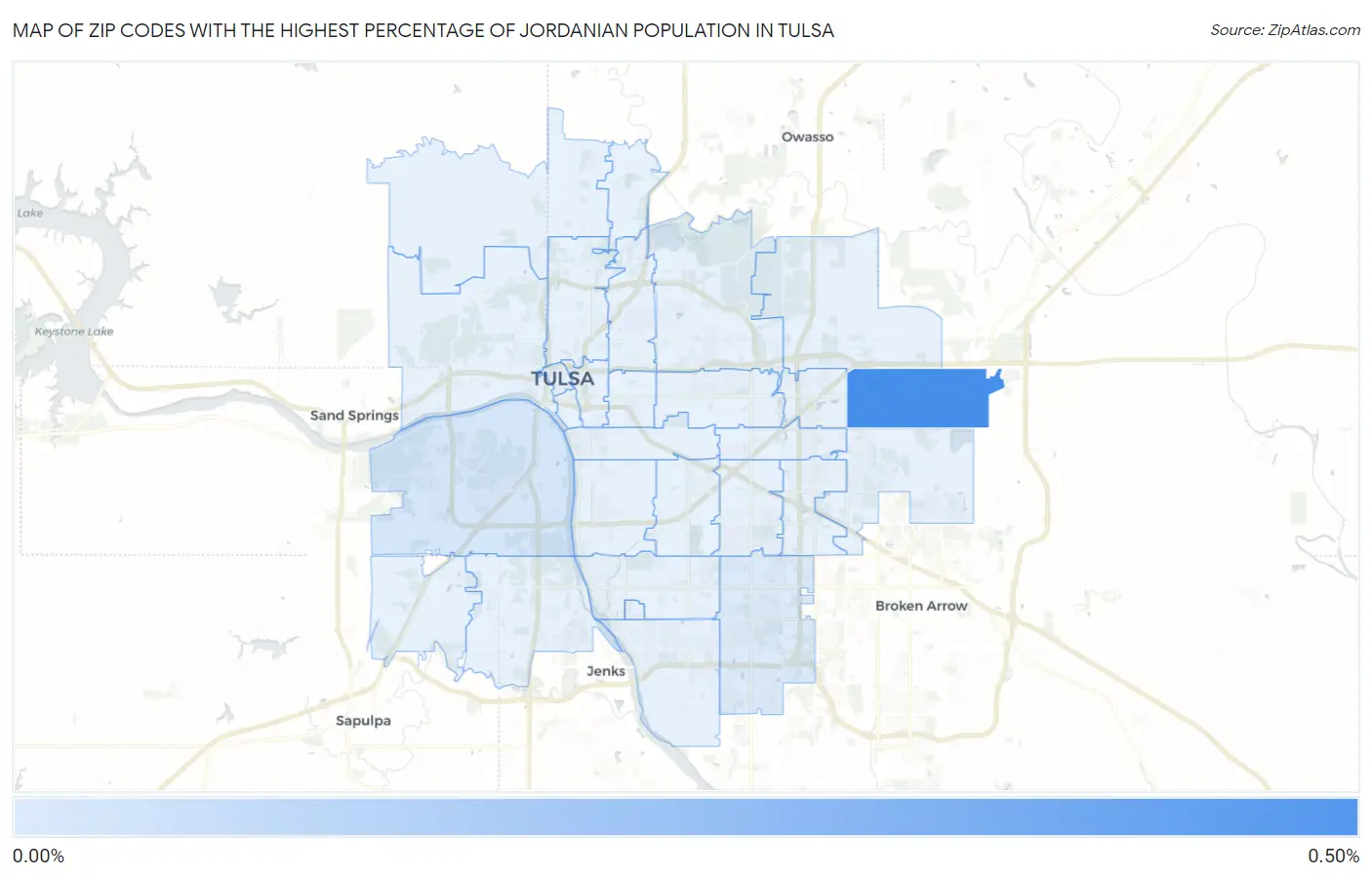 Zip Codes with the Highest Percentage of Jordanian Population in Tulsa Map