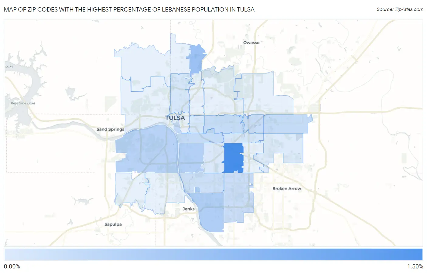 Zip Codes with the Highest Percentage of Lebanese Population in Tulsa Map