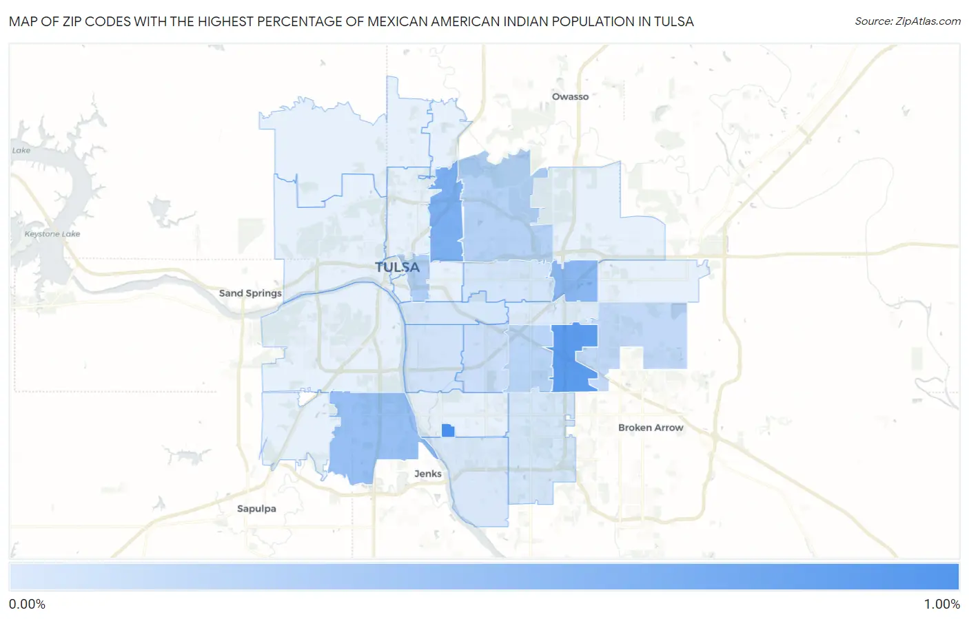 Zip Codes with the Highest Percentage of Mexican American Indian Population in Tulsa Map