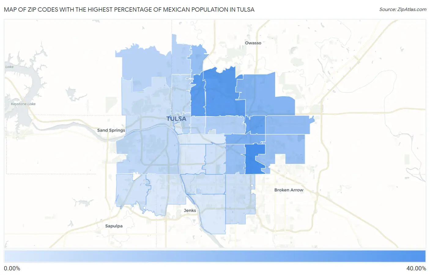 Zip Codes with the Highest Percentage of Mexican Population in Tulsa Map