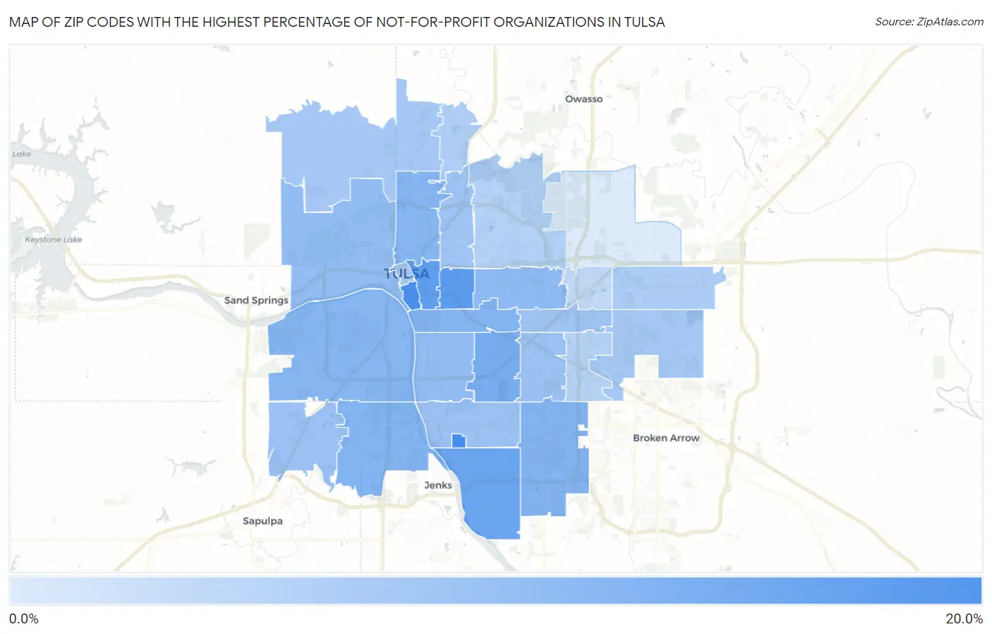 Zip Codes with the Highest Percentage of Not-for-profit Organizations in Tulsa Map