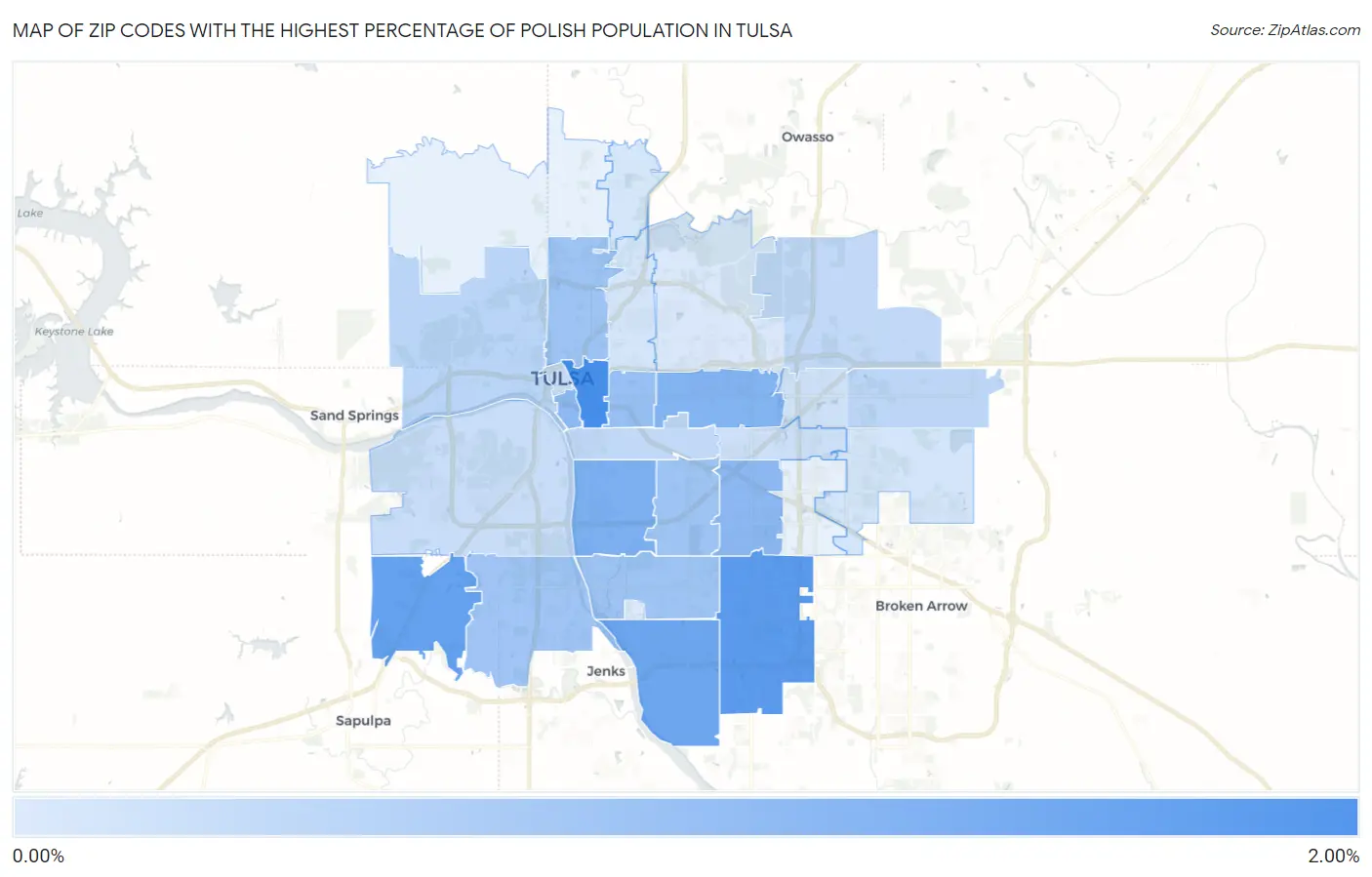 Zip Codes with the Highest Percentage of Polish Population in Tulsa Map
