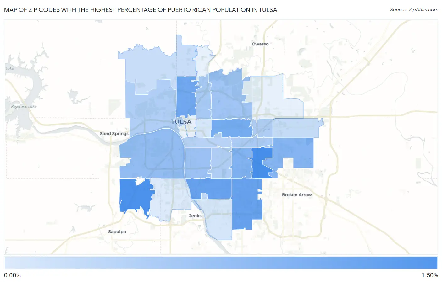 Zip Codes with the Highest Percentage of Puerto Rican Population in Tulsa Map
