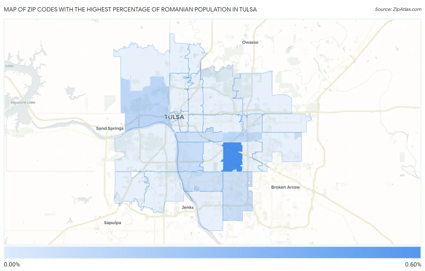 Zip Codes with the Highest Percentage of Romanian Population in Tulsa Map