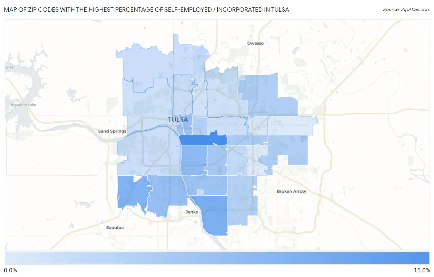 Zip Codes with the Highest Percentage of Self-Employed / Incorporated in Tulsa Map