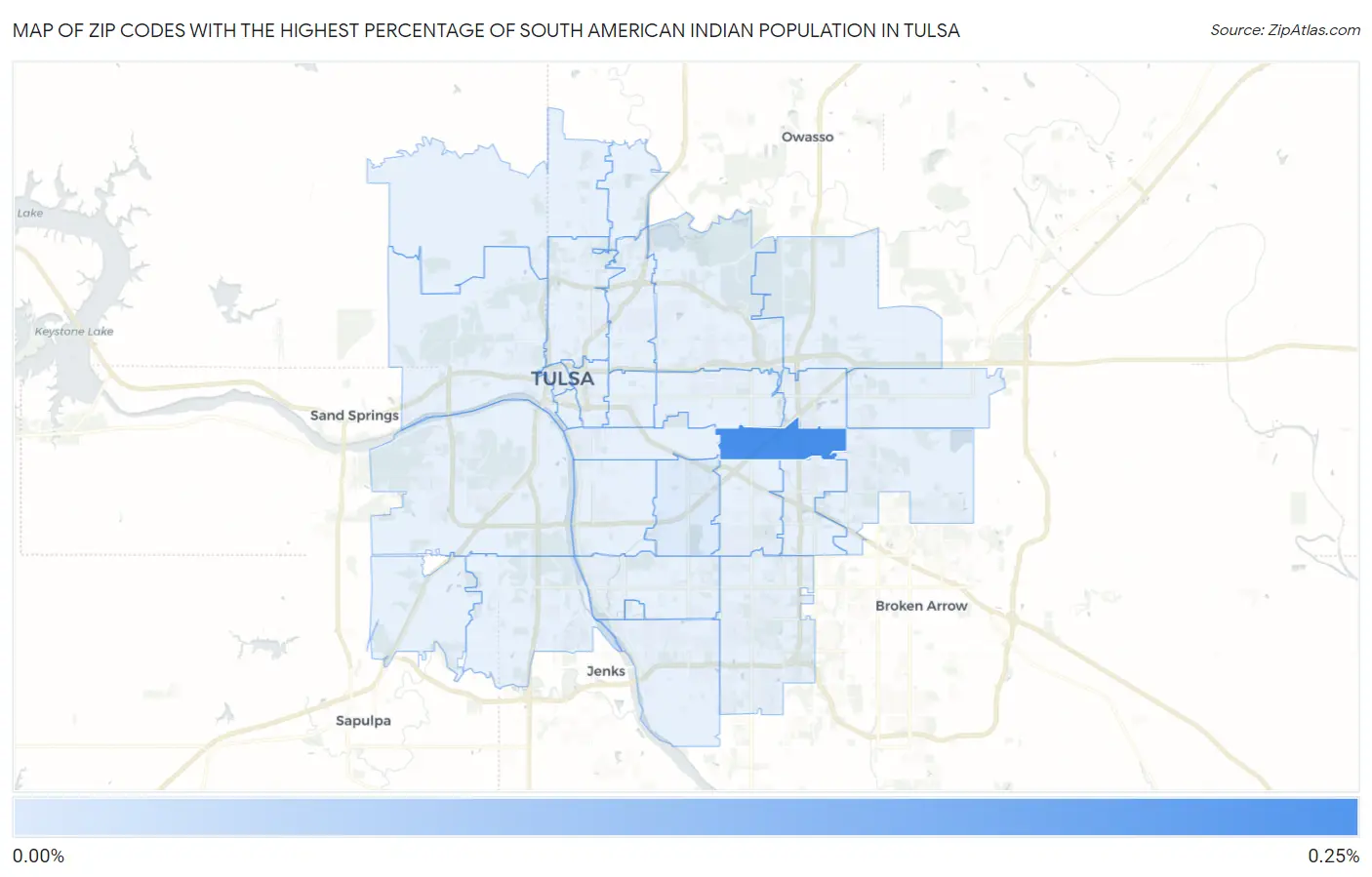 Zip Codes with the Highest Percentage of South American Indian Population in Tulsa Map