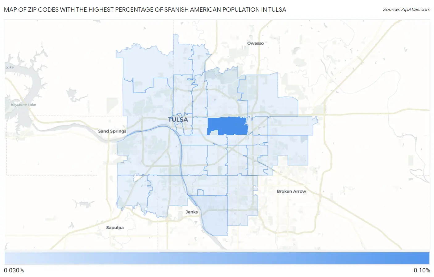 Zip Codes with the Highest Percentage of Spanish American Population in Tulsa Map