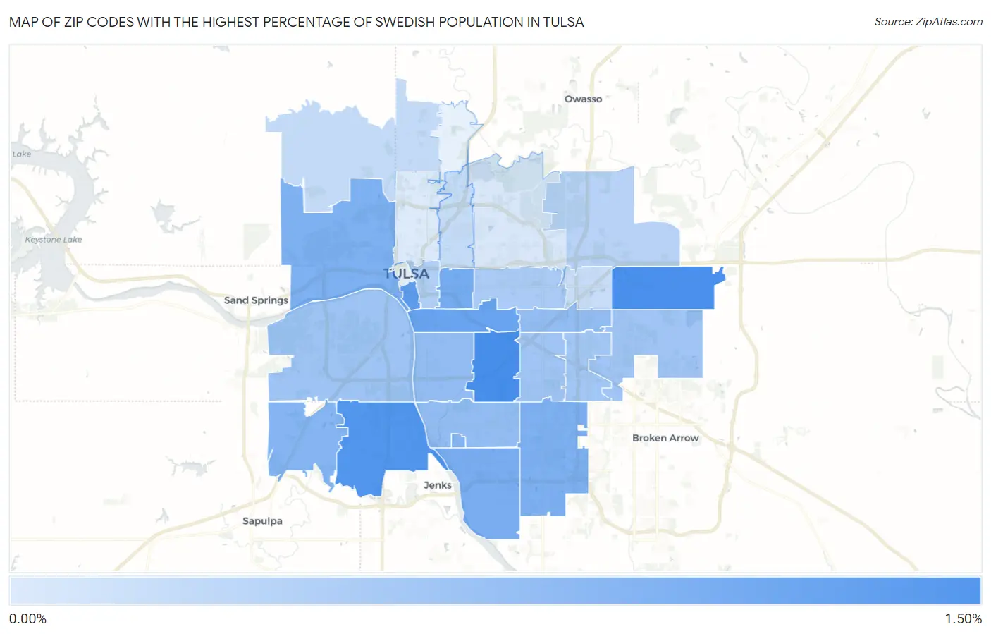 Zip Codes with the Highest Percentage of Swedish Population in Tulsa Map