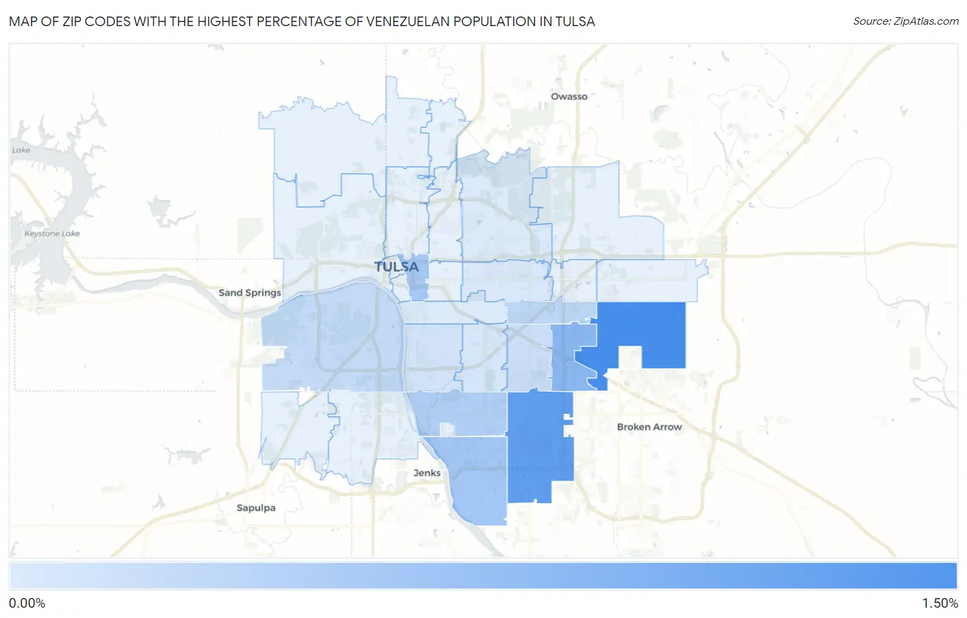 Zip Codes with the Highest Percentage of Venezuelan Population in Tulsa Map