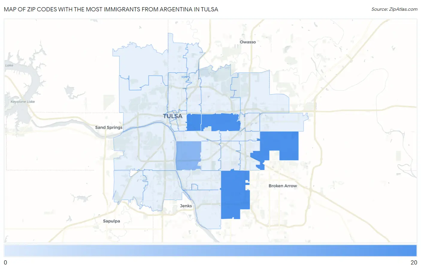 Zip Codes with the Most Immigrants from Argentina in Tulsa Map