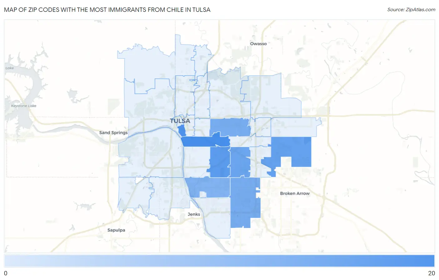 Zip Codes with the Most Immigrants from Chile in Tulsa Map