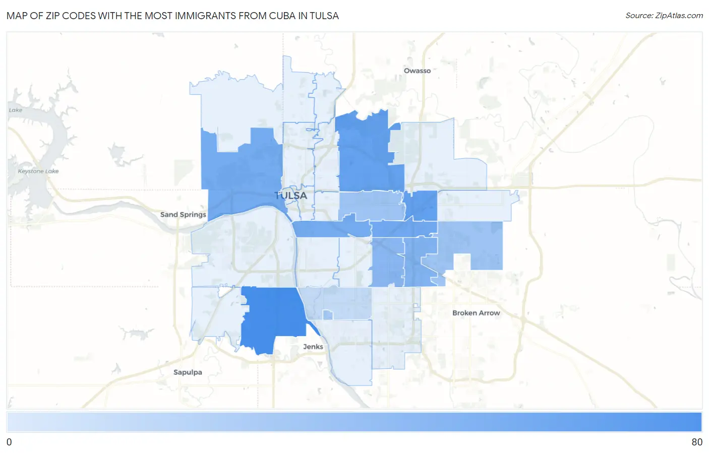 Zip Codes with the Most Immigrants from Cuba in Tulsa Map