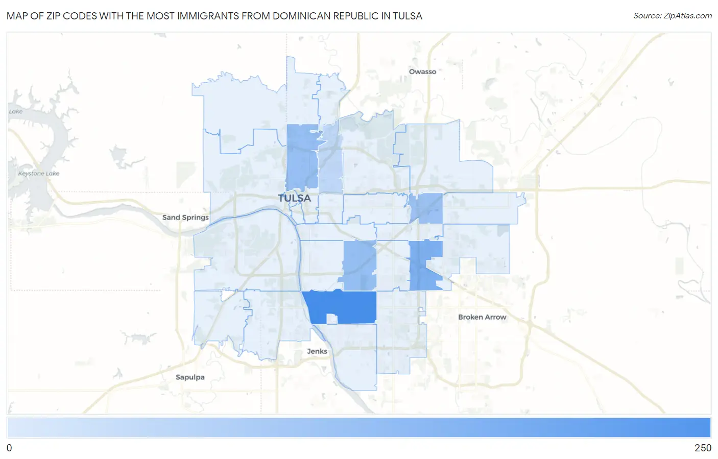 Zip Codes with the Most Immigrants from Dominican Republic in Tulsa Map