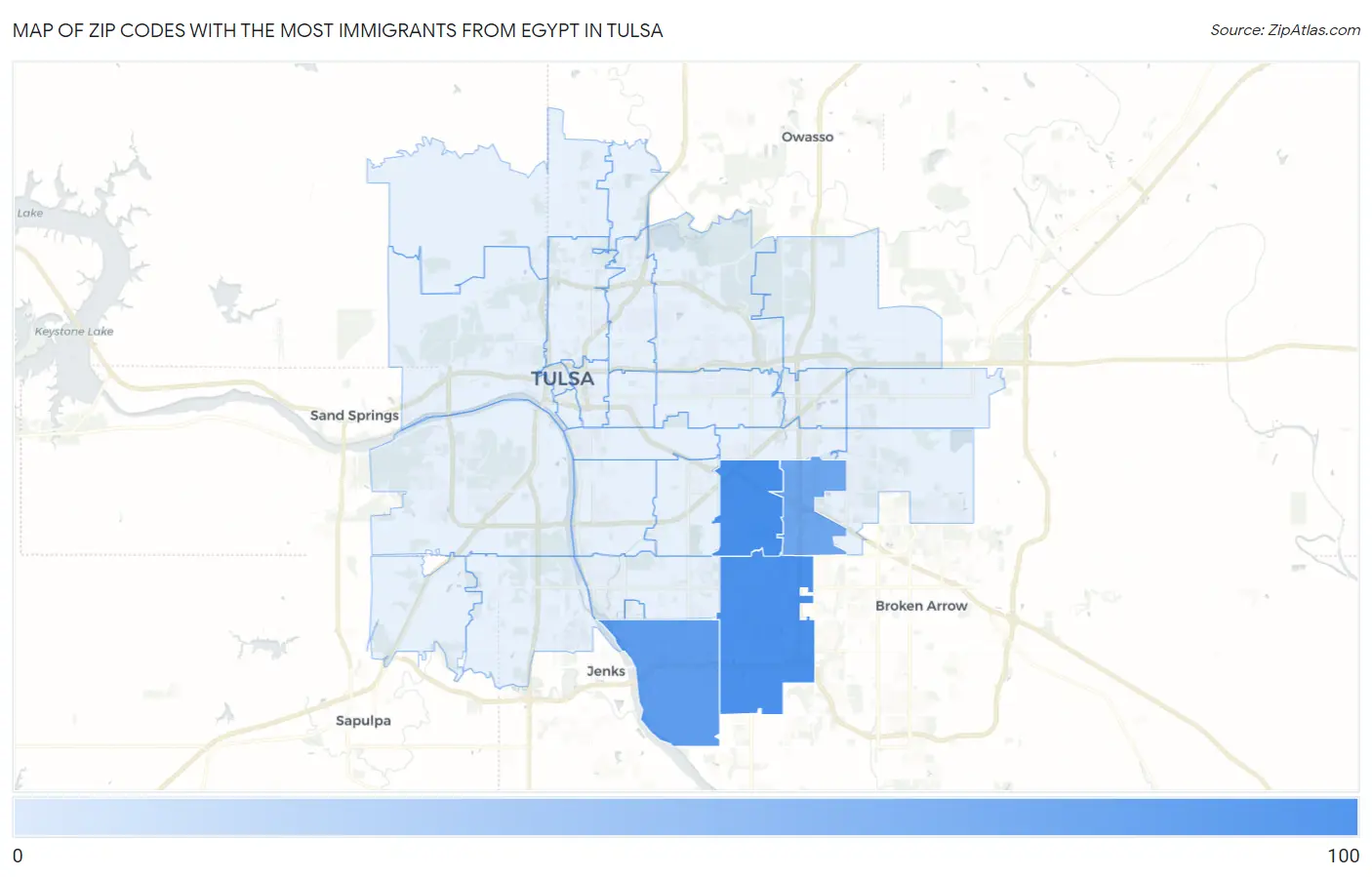 Zip Codes with the Most Immigrants from Egypt in Tulsa Map